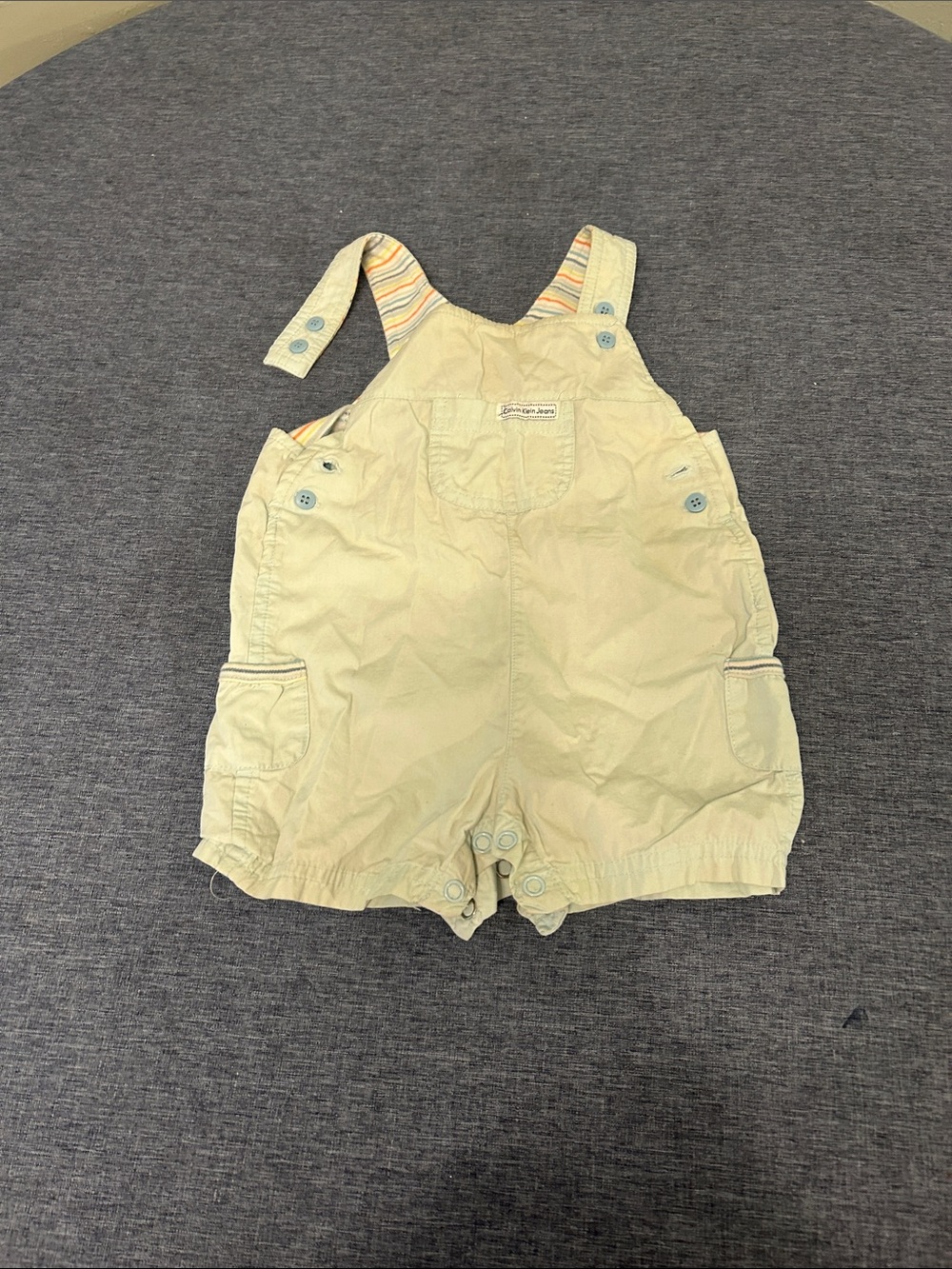 Calvin Klein Jeans Cream Baby Overalls with Striped Straps